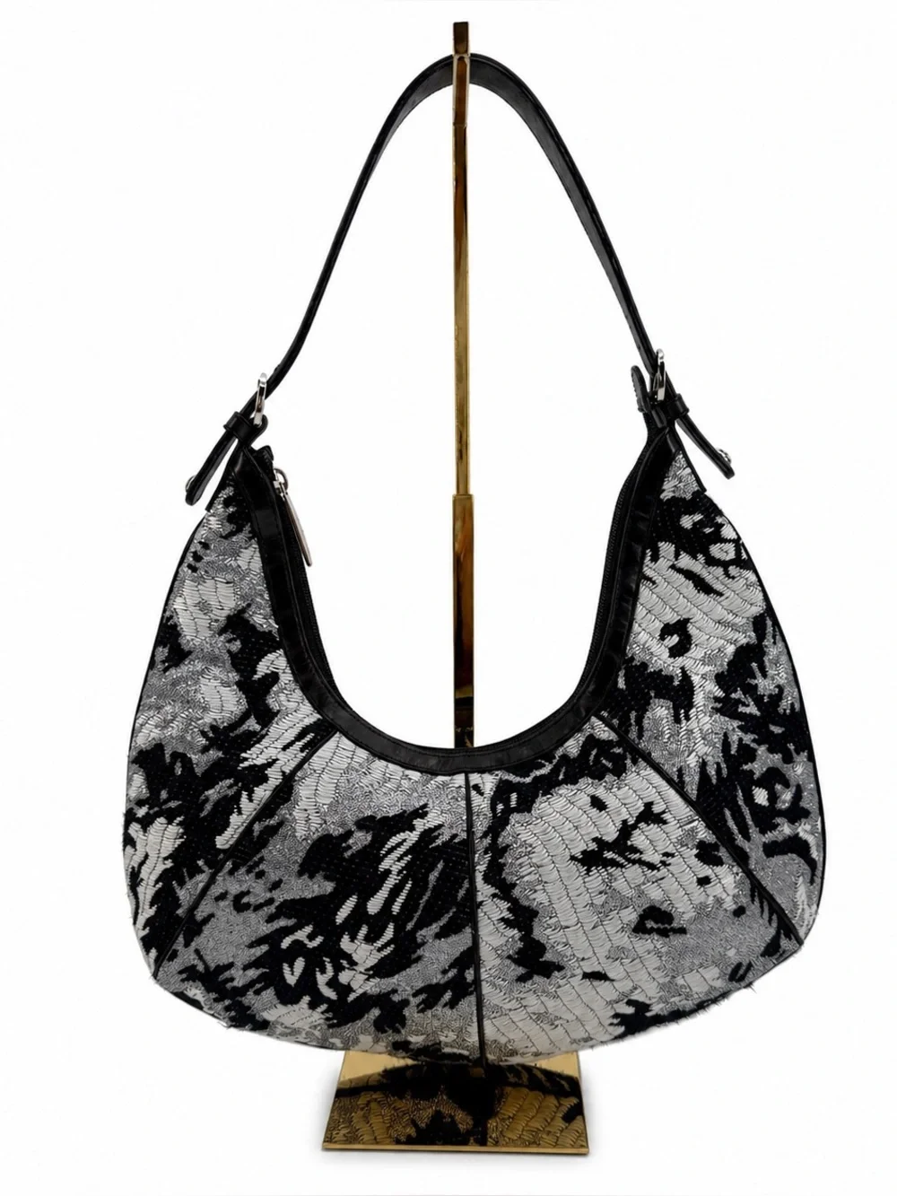 St. John Black & Silver Tapestry Hobo Luxe Jacquard Shoulder Bag black/Silver
